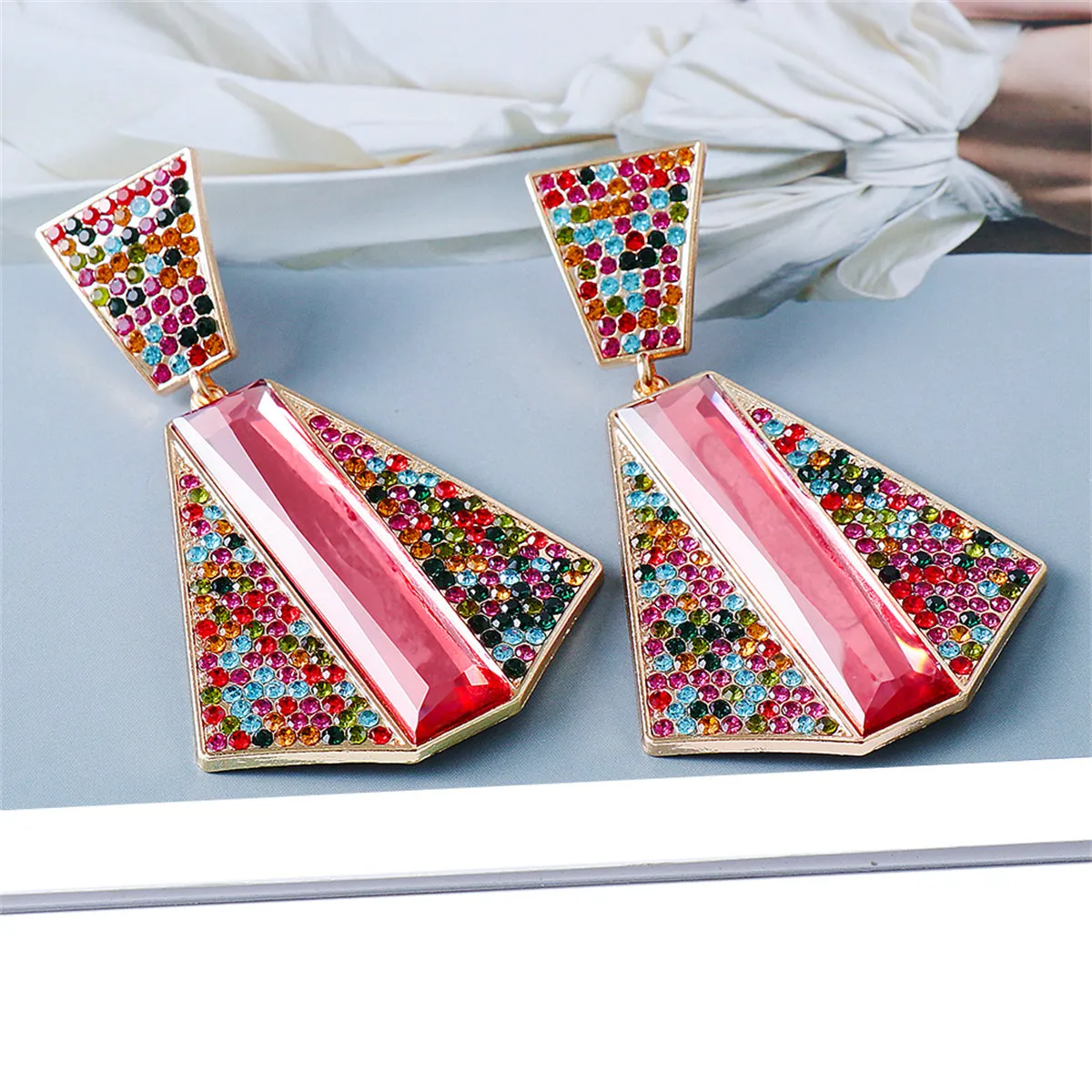 Red Crystal & Cubic Zirconia 18K Gold-Plated Abstract Drop Earrings