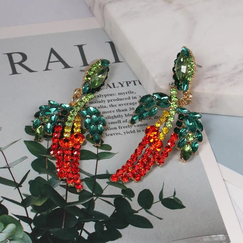 Red Cubic Zirconia & Crystal 18K Gold-Plated Chili Pepper Drop Earrings