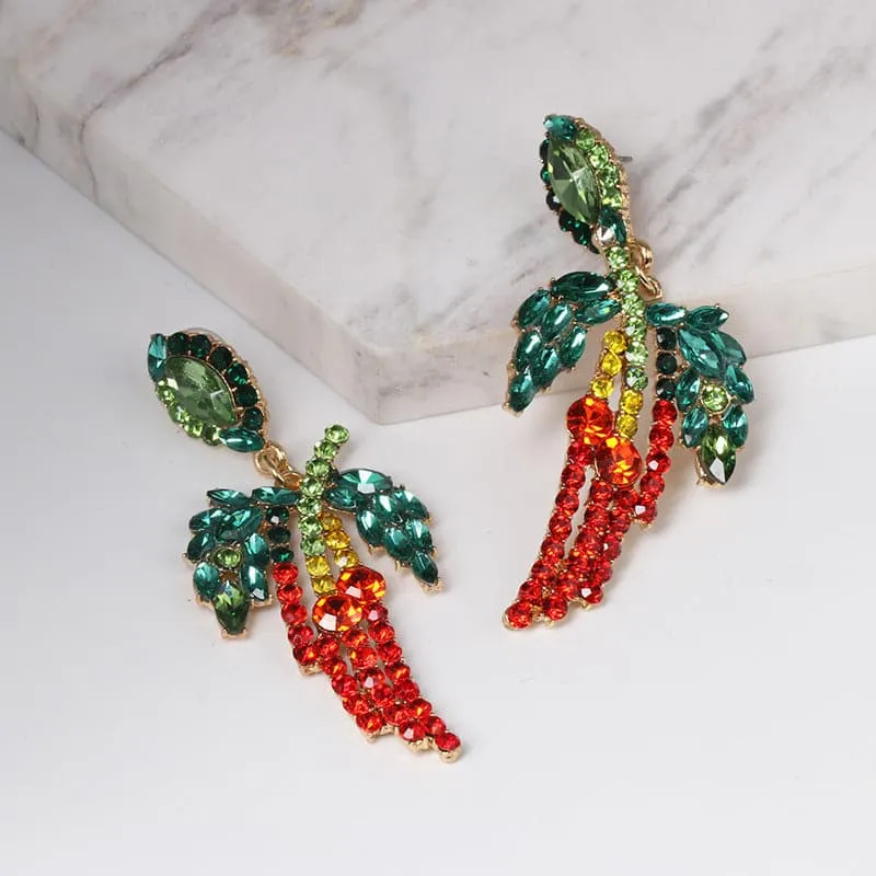 Red Cubic Zirconia & Crystal 18K Gold-Plated Chili Pepper Drop Earrings