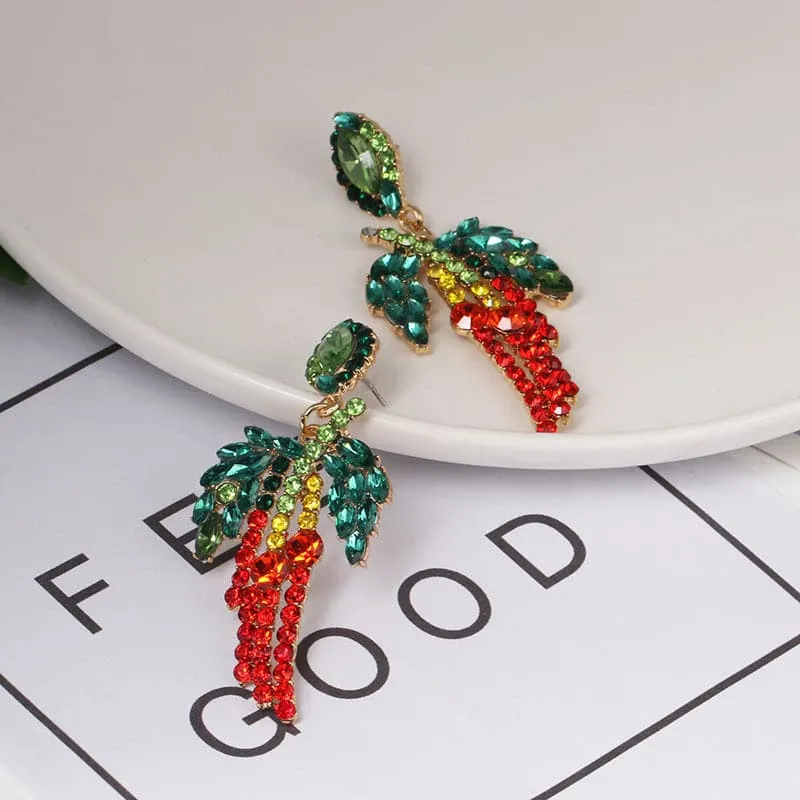 Red Cubic Zirconia & Crystal 18K Gold-Plated Chili Pepper Drop Earrings