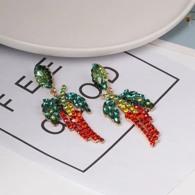 Red Cubic Zirconia & Crystal 18K Gold-Plated Chili Pepper Drop Earrings