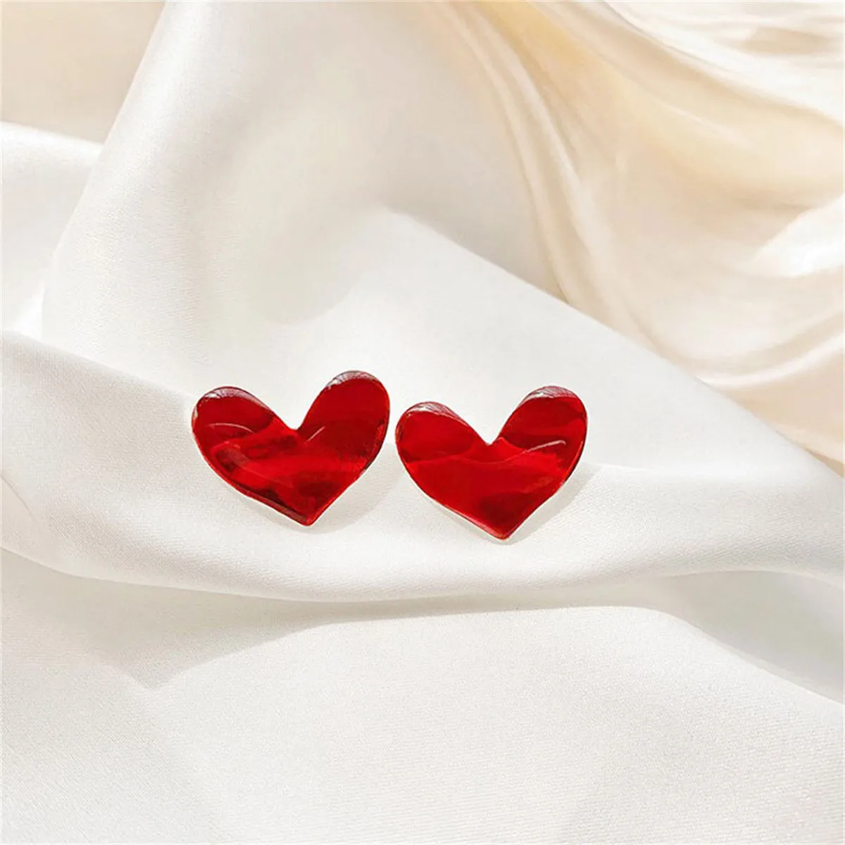 Red Enamel & Silver-Plated Heart Stud Earring