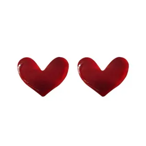 Red Enamel & Silver-Plated Heart Stud Earring
