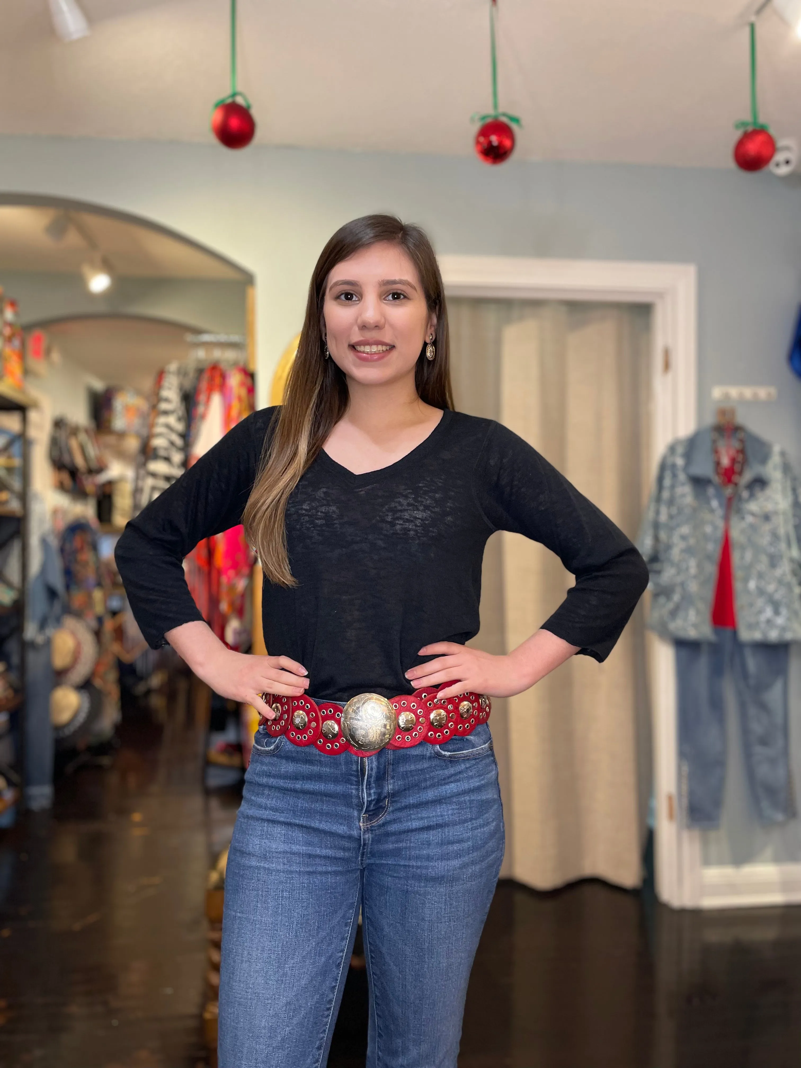 Red Moroccan Leather w/ Small Medallion Belt