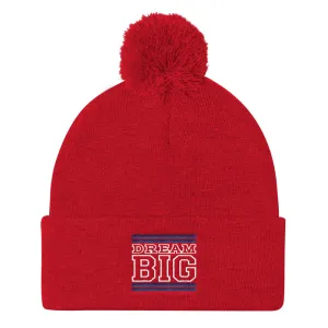 Red Navy Blue and White Pom Pom Beanie