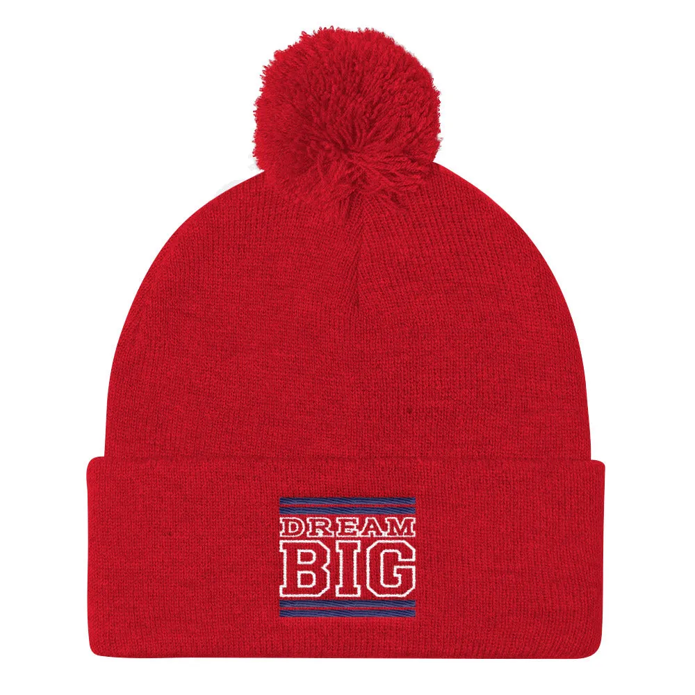 Red Navy Blue and White Pom Pom Beanie