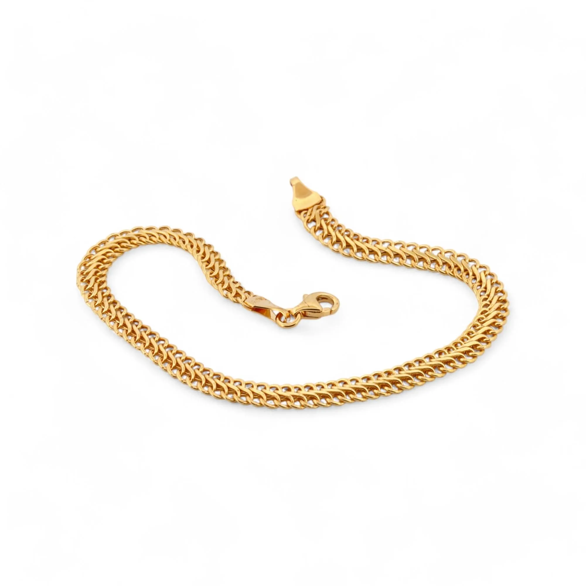 Retro Vintage Double Flat Curb Link Bracelet in 18k Yellow Gold