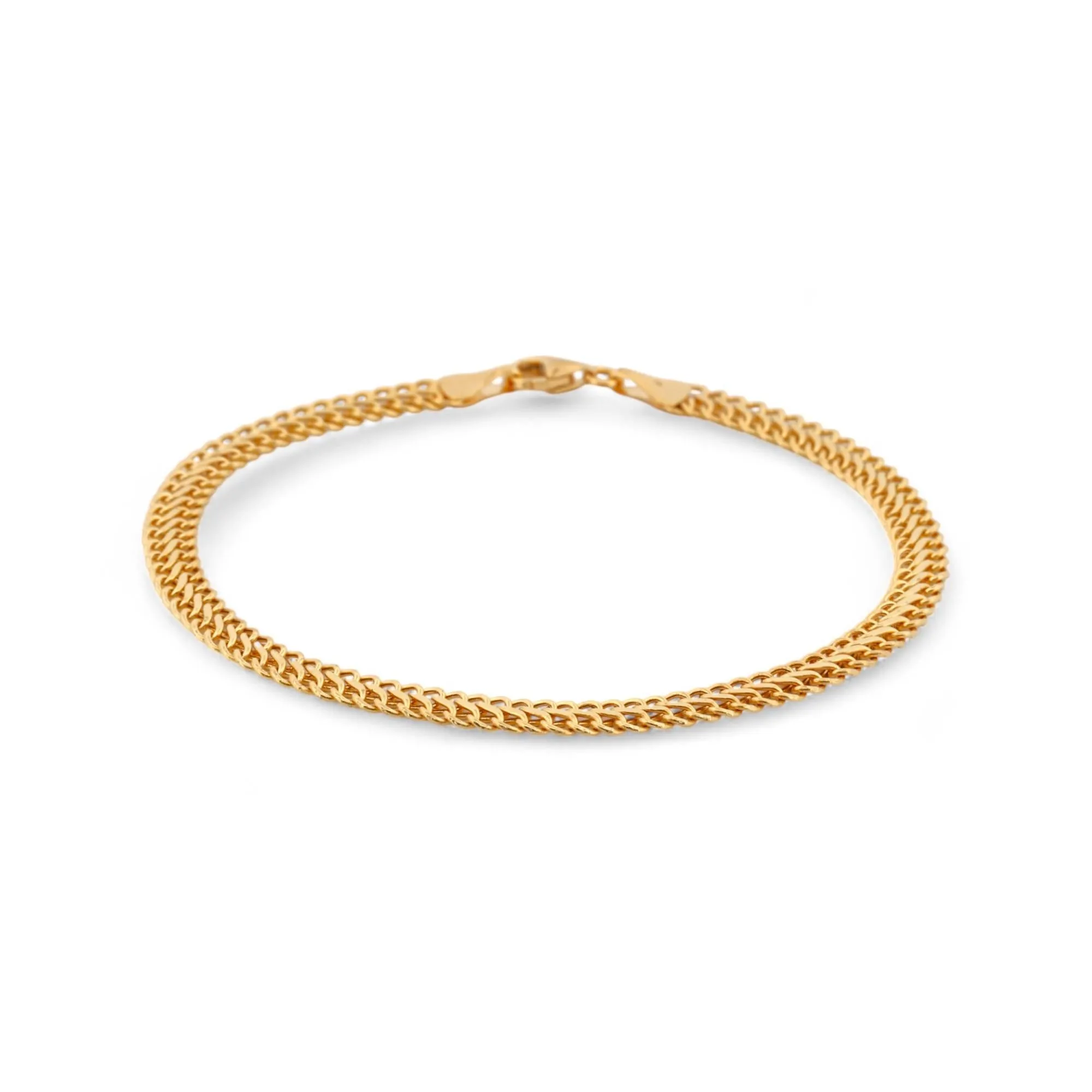 Retro Vintage Double Flat Curb Link Bracelet in 18k Yellow Gold