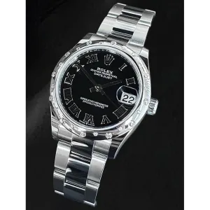 Rolex Datejust 31mm Black Roman Diamond Stainless Steel Women's Watch