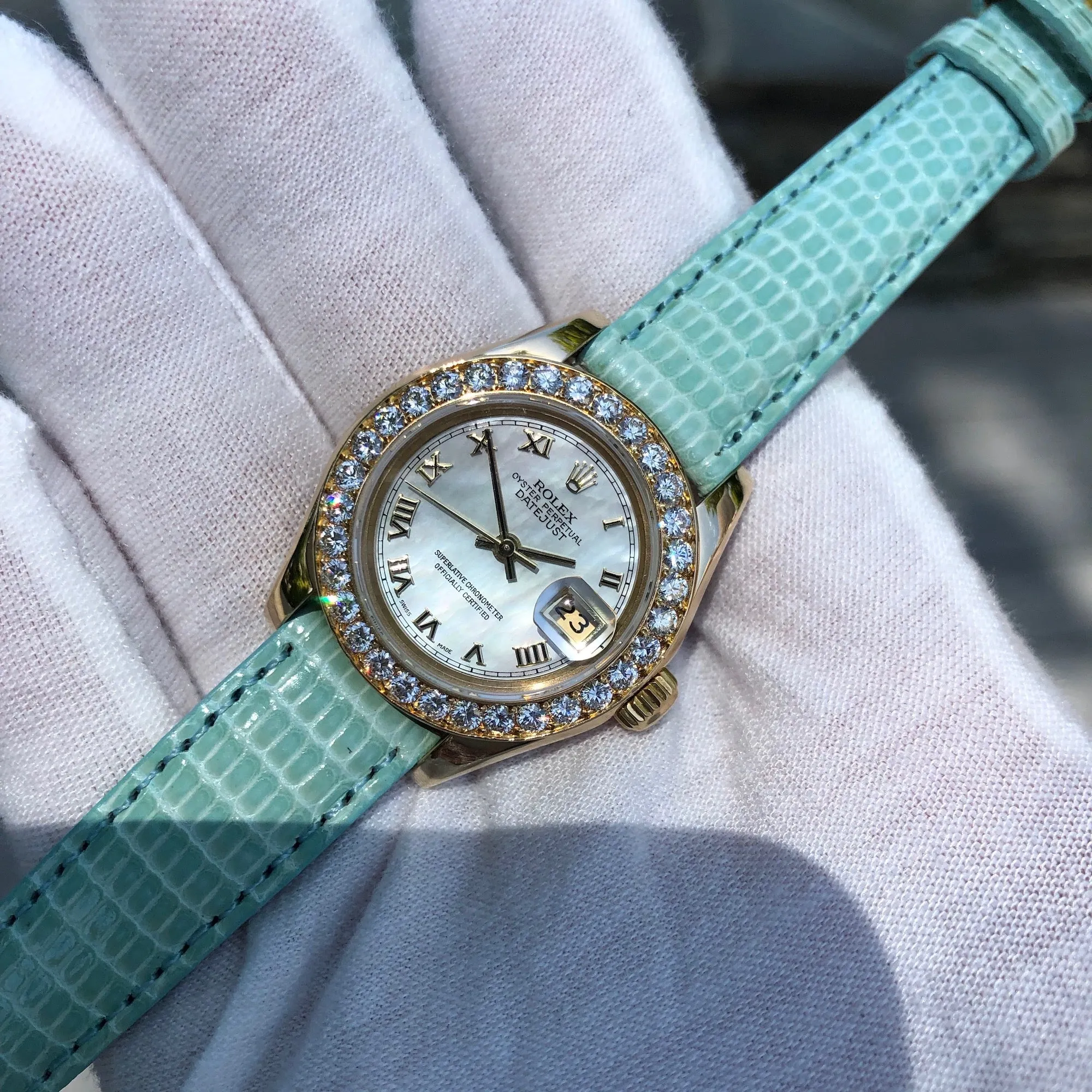 Rolex Pearlmaster Datejust Masterpiece 69298 MOP Diamond Bezel 18K Gold Box & Papers