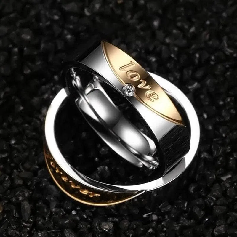 Romantic Two Tone Couple Wedding Band with Diamond