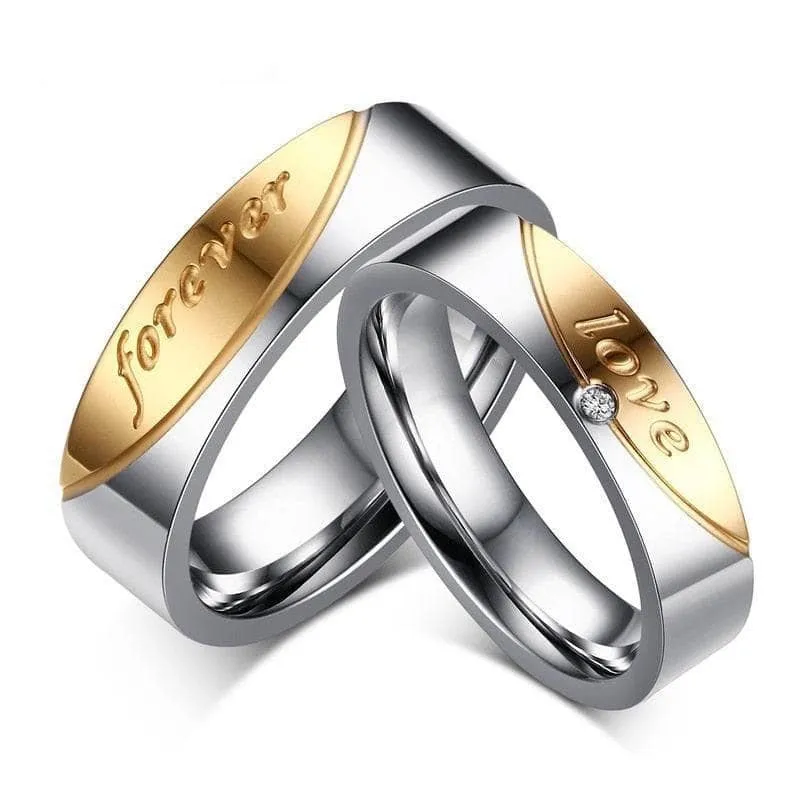 Romantic Two Tone Couple Wedding Band with Diamond