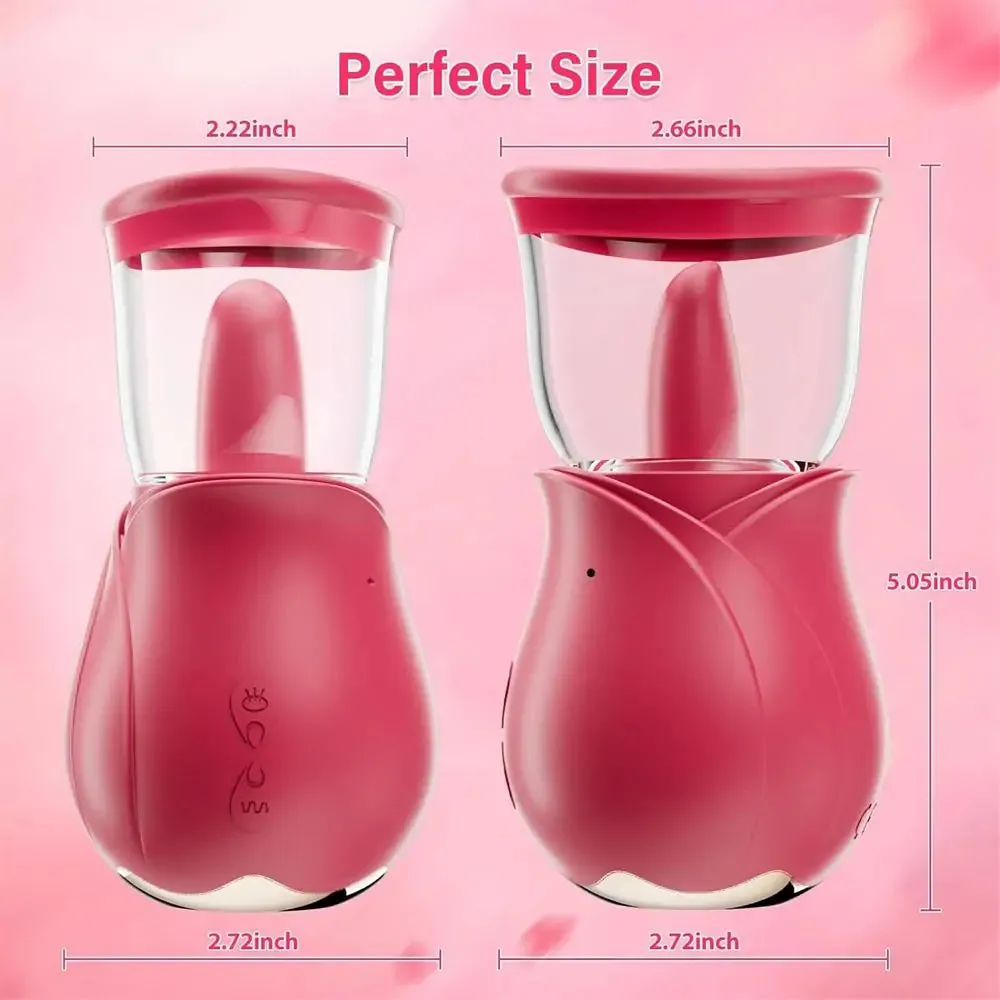 Rose Tongue Pump Clitoris & Nipple Vibrator, 5 Lick - Vibrating & 4 Sucking Modes