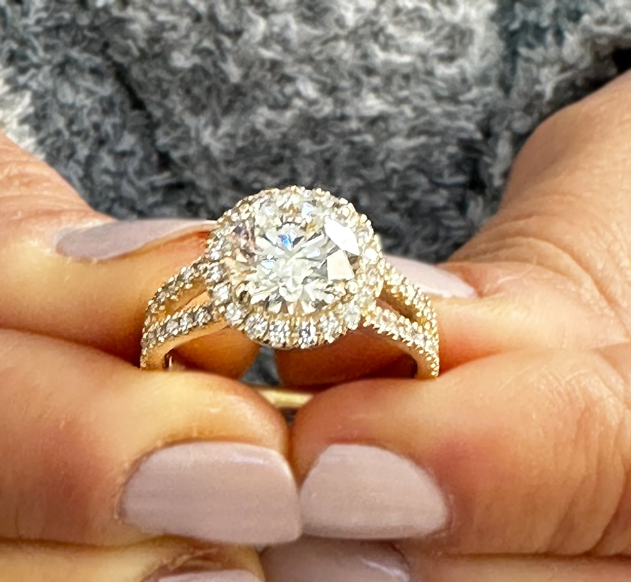 Round Cut Moissanite Engagement Ring Halo Style In 14k Solid Yellow Gold Split Shank Style Wedding Ring Women's Bridal Ring 2.20ctw