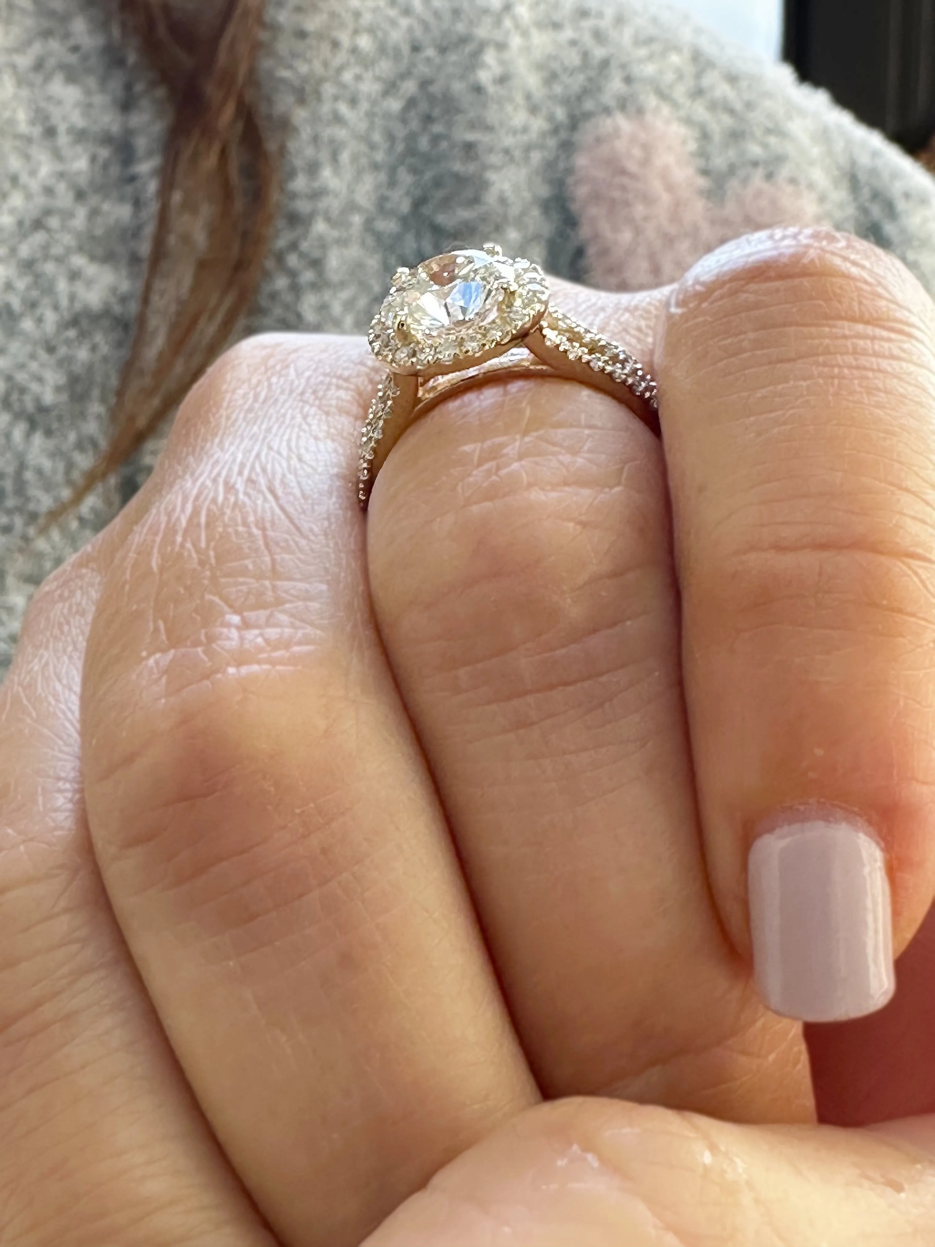 Round Cut Moissanite Engagement Ring Halo Style In 14k Solid Yellow Gold Split Shank Style Wedding Ring Women's Bridal Ring 2.20ctw