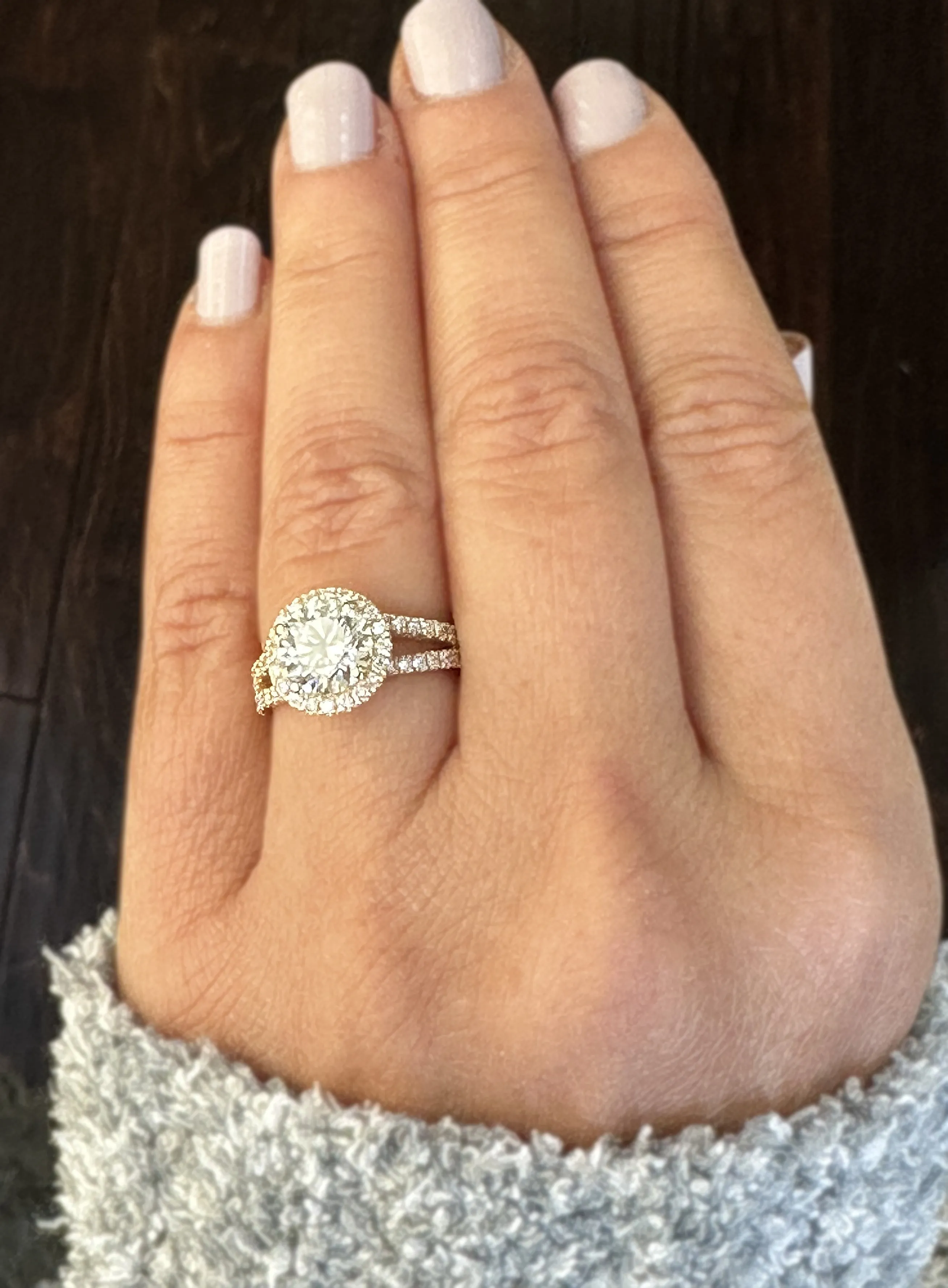Round Cut Moissanite Engagement Ring Halo Style In 14k Solid Yellow Gold Split Shank Style Wedding Ring Women's Bridal Ring 2.20ctw