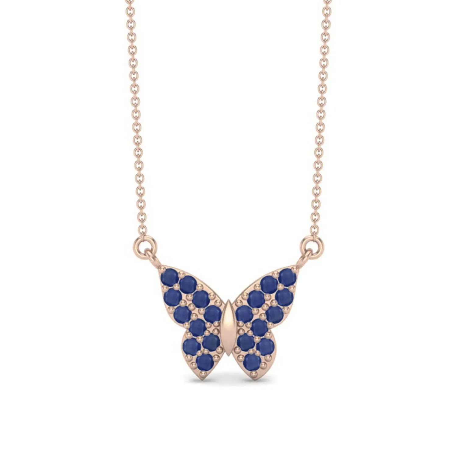 Round Natural Blue Sapphire Gemstone 925 Sterling Silver Butterfly Women's Chain Necklace
