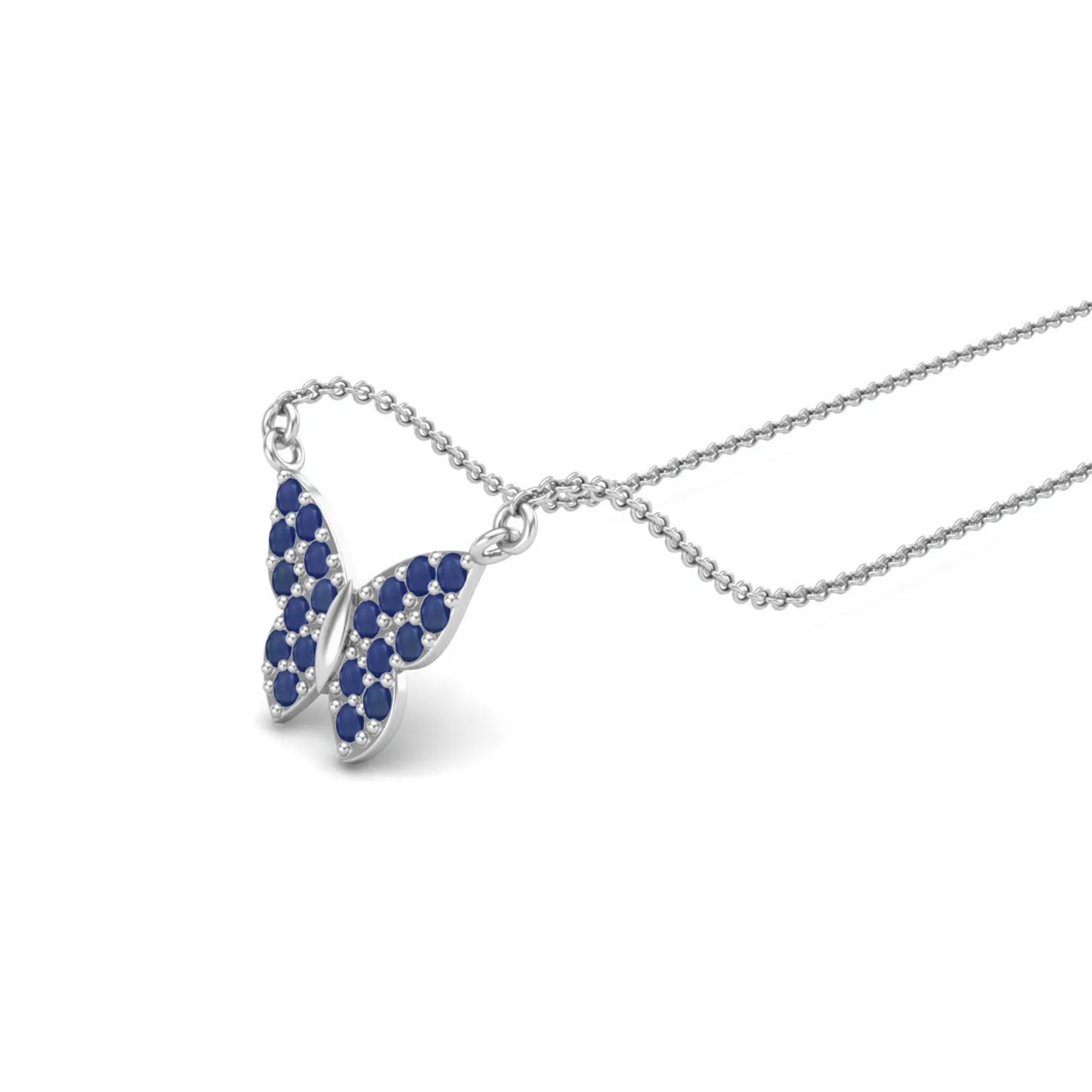 Round Natural Blue Sapphire Gemstone 925 Sterling Silver Butterfly Women's Chain Necklace