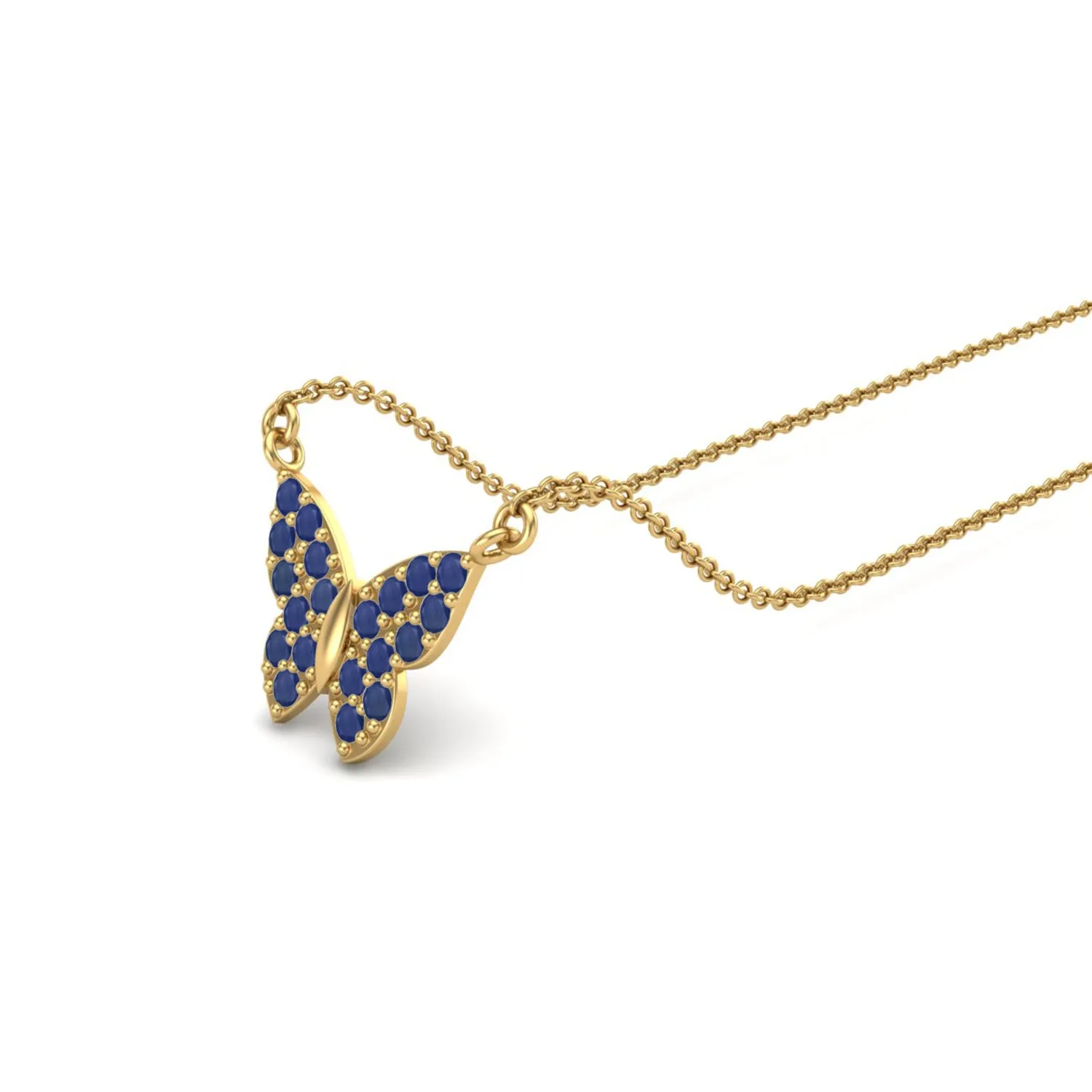 Round Natural Blue Sapphire Gemstone 925 Sterling Silver Butterfly Women's Chain Necklace