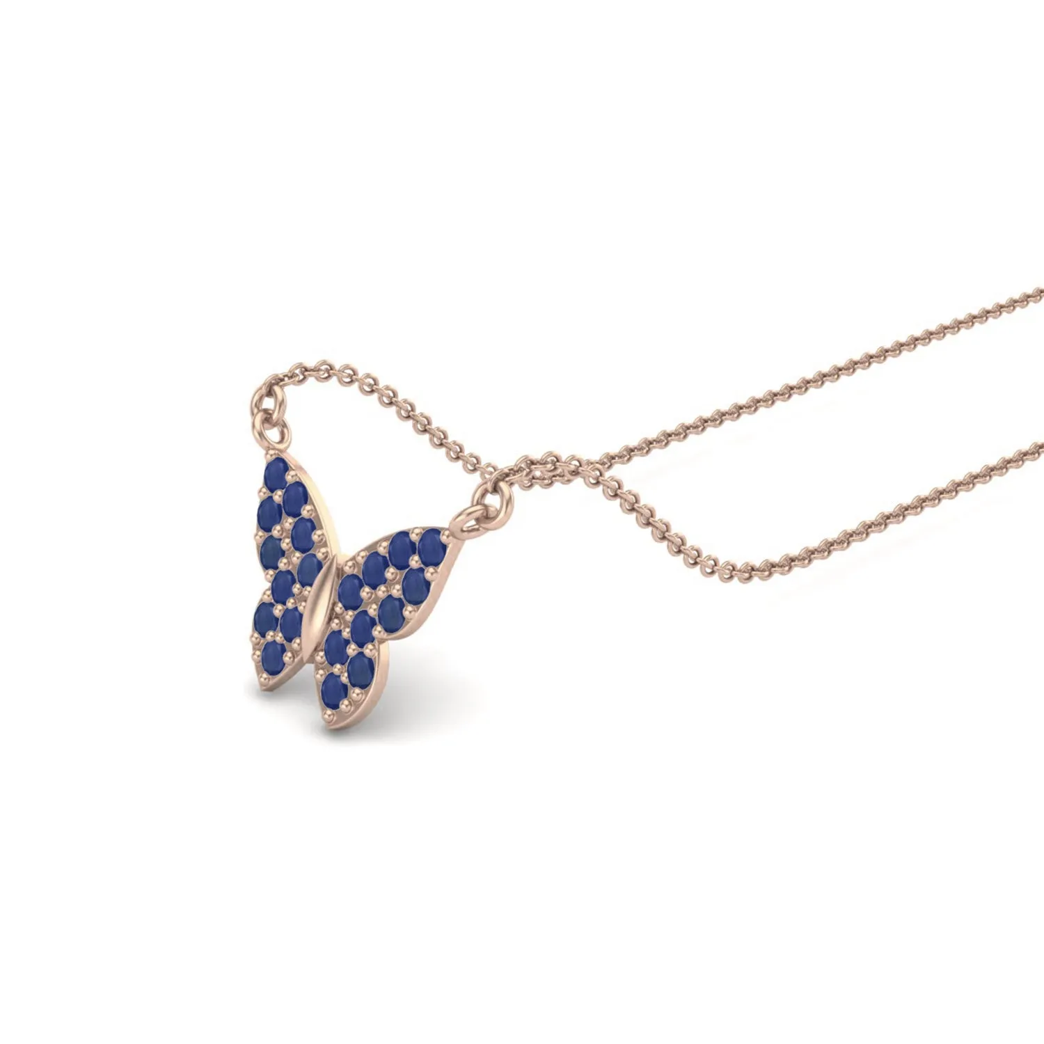 Round Natural Blue Sapphire Gemstone 925 Sterling Silver Butterfly Women's Chain Necklace