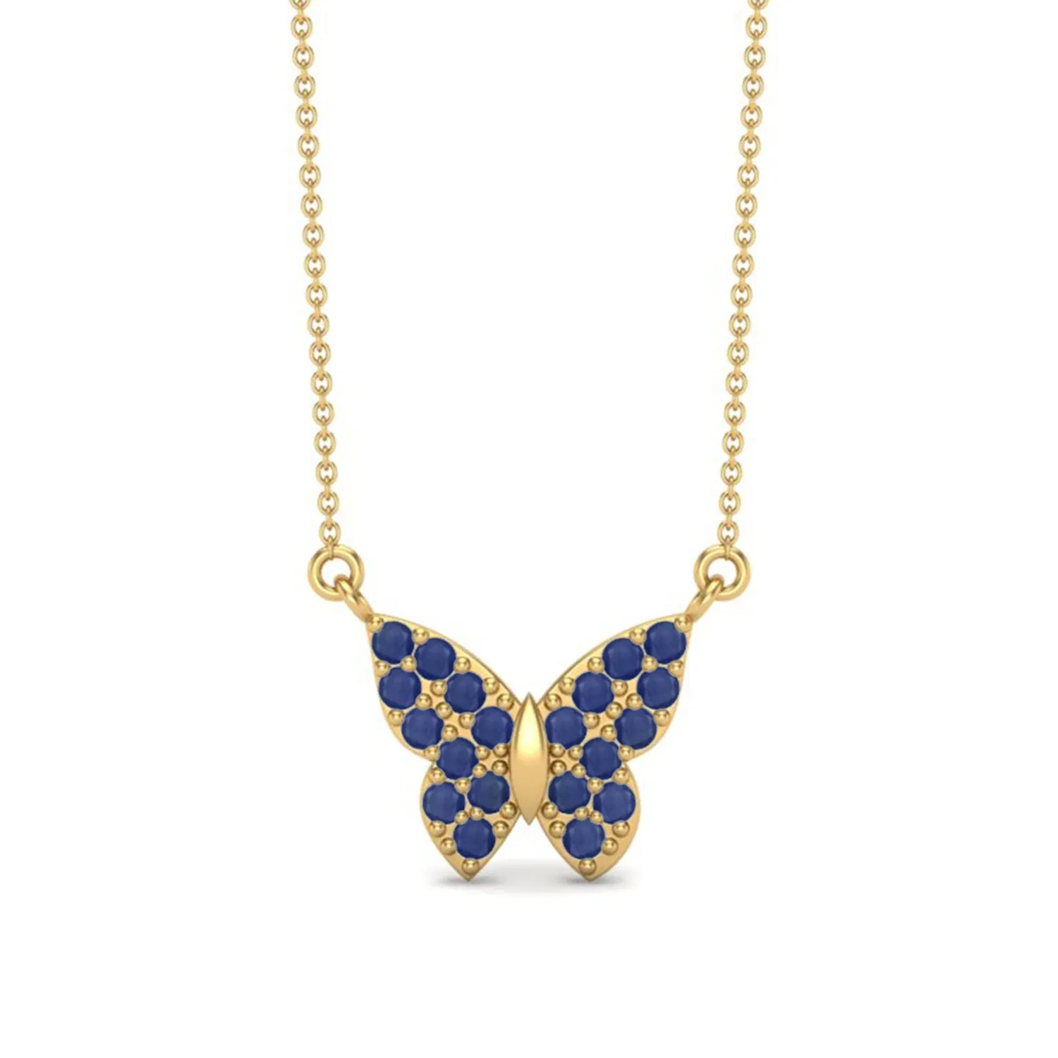 Round Natural Blue Sapphire Gemstone 925 Sterling Silver Butterfly Women's Chain Necklace