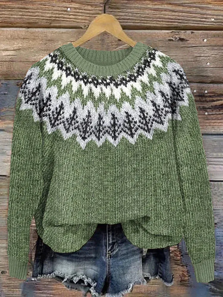 Rubí® | Green, airy long-sleeved sweater with a print