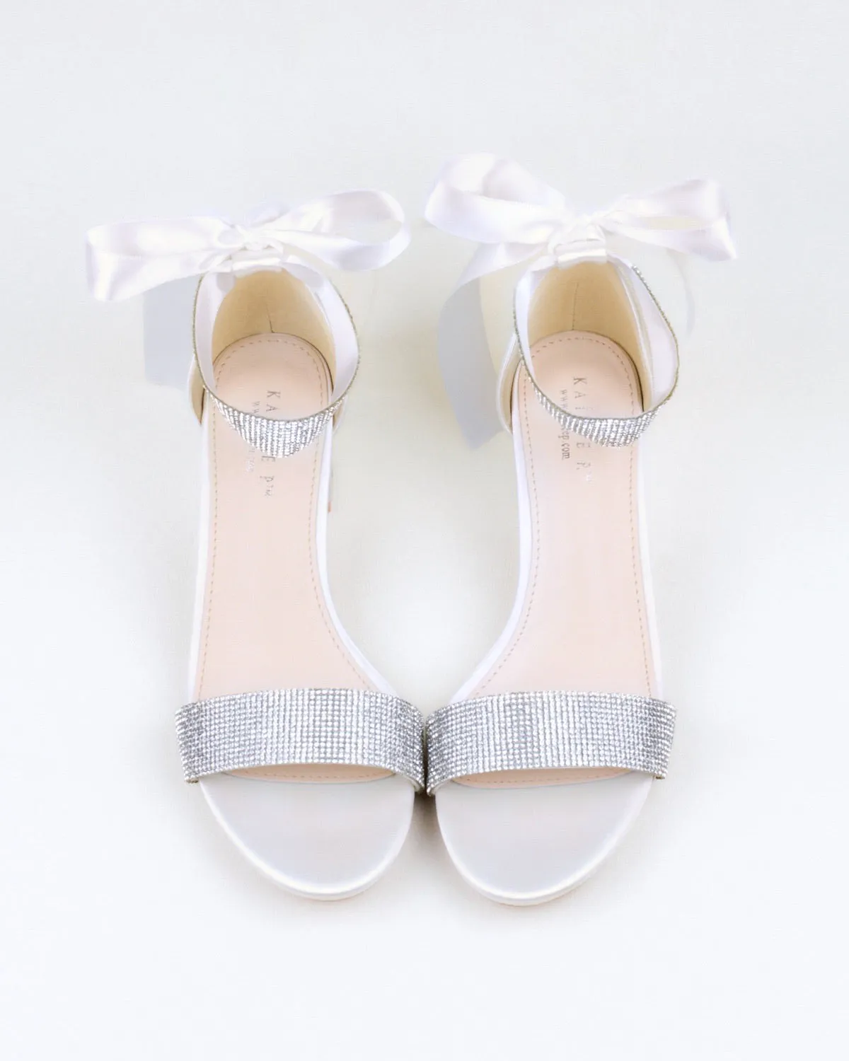 Satin Block Heel Evening Sandals with Rhinestones Strap