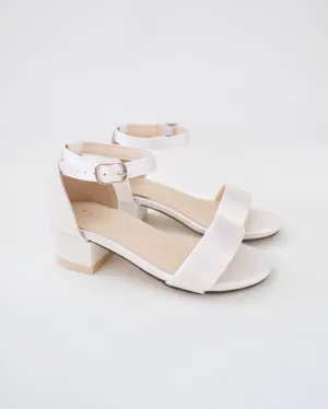 Satin Girls Block Heel Sandals with Ankle Strap