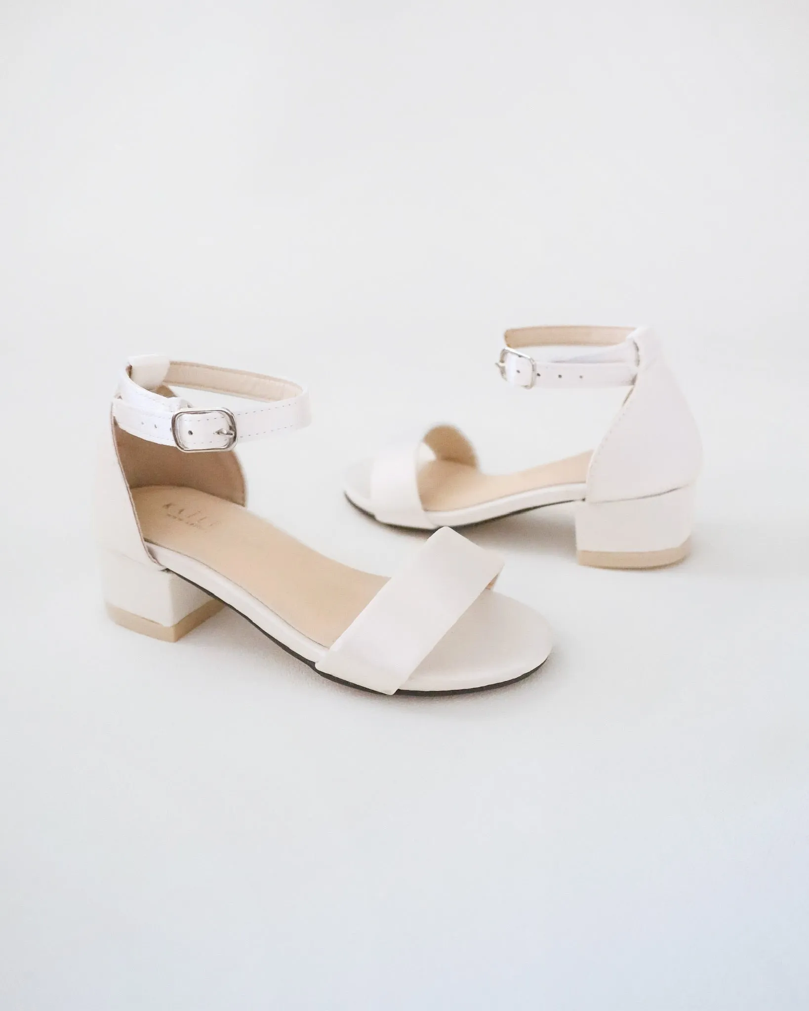 Satin Girls Block Heel Sandals with Ankle Strap