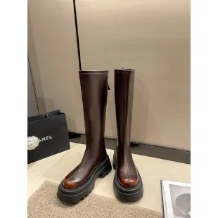 Sense of design~ Round head thick-soled versatile knight boots women's popular autumn and winter retro thick-heeled boots