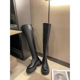 Sense of design~ Round head thick-soled versatile knight boots women's popular autumn and winter retro thick-heeled boots