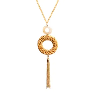 Shell & 18K Gold-Plated Rattan Tassel Pendant Necklace