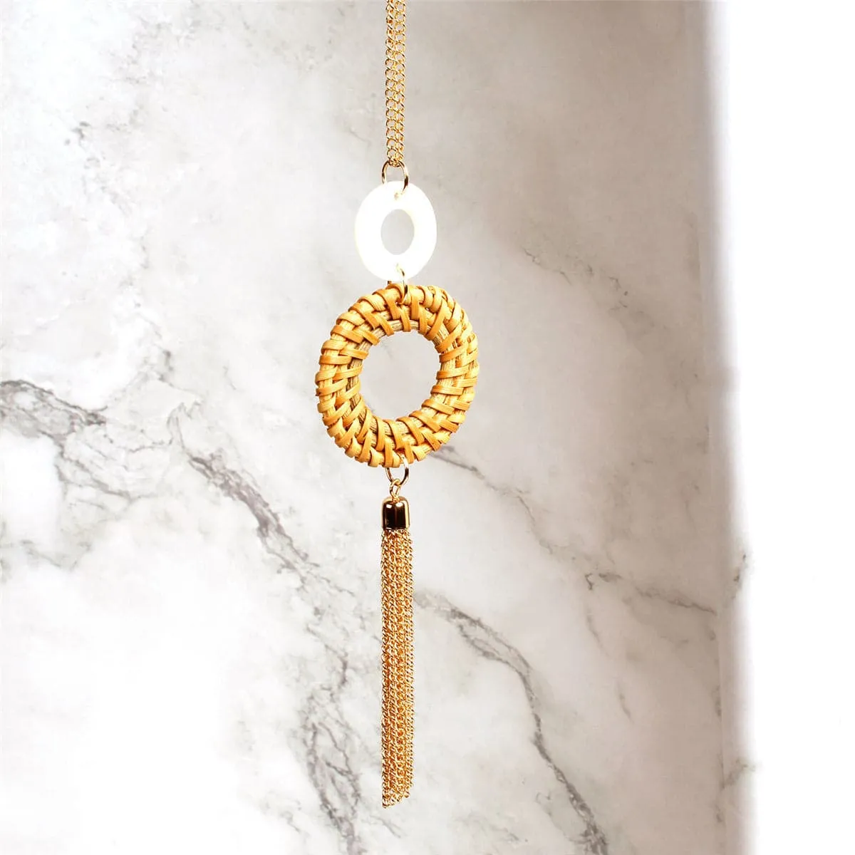 Shell & 18K Gold-Plated Rattan Tassel Pendant Necklace