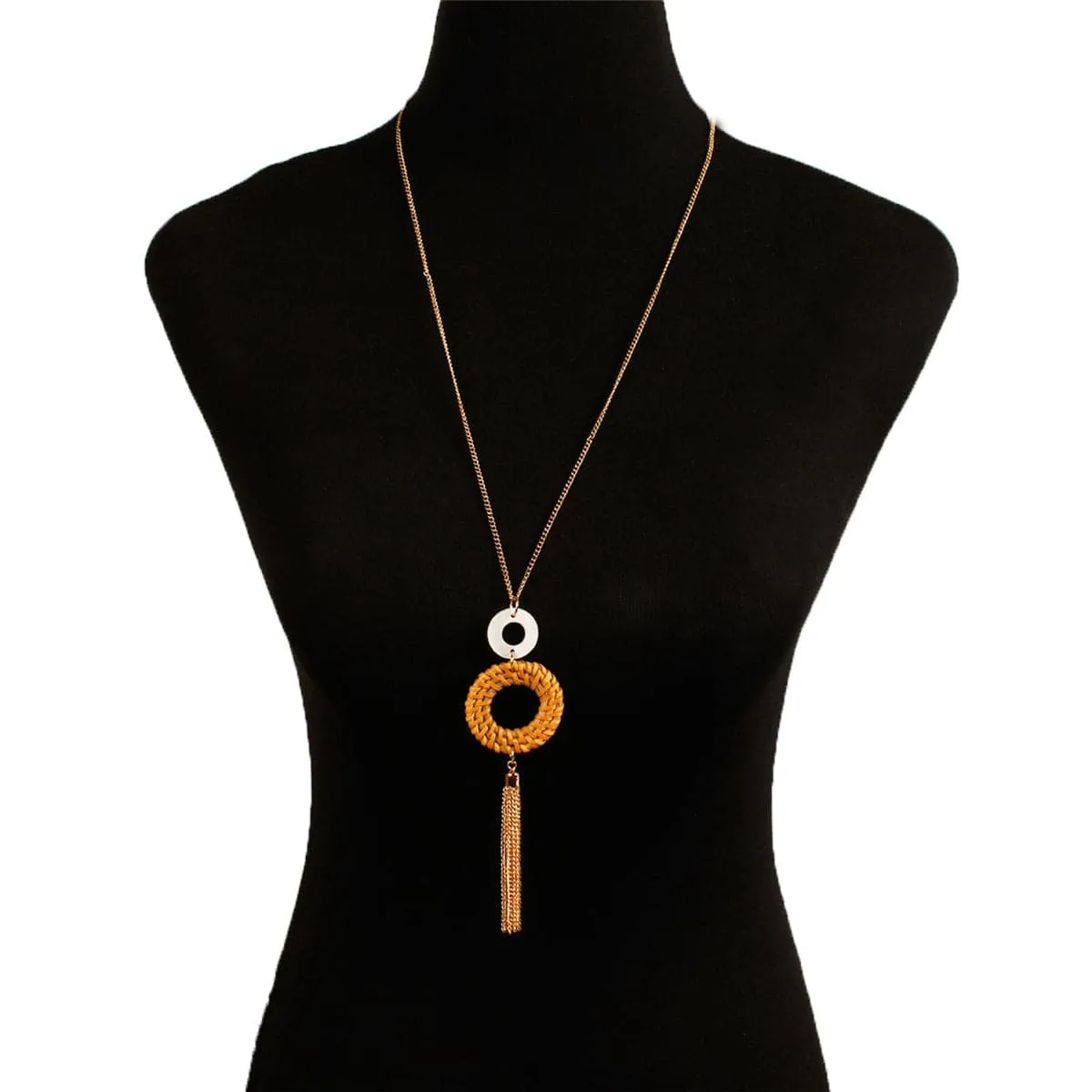 Shell & 18K Gold-Plated Rattan Tassel Pendant Necklace