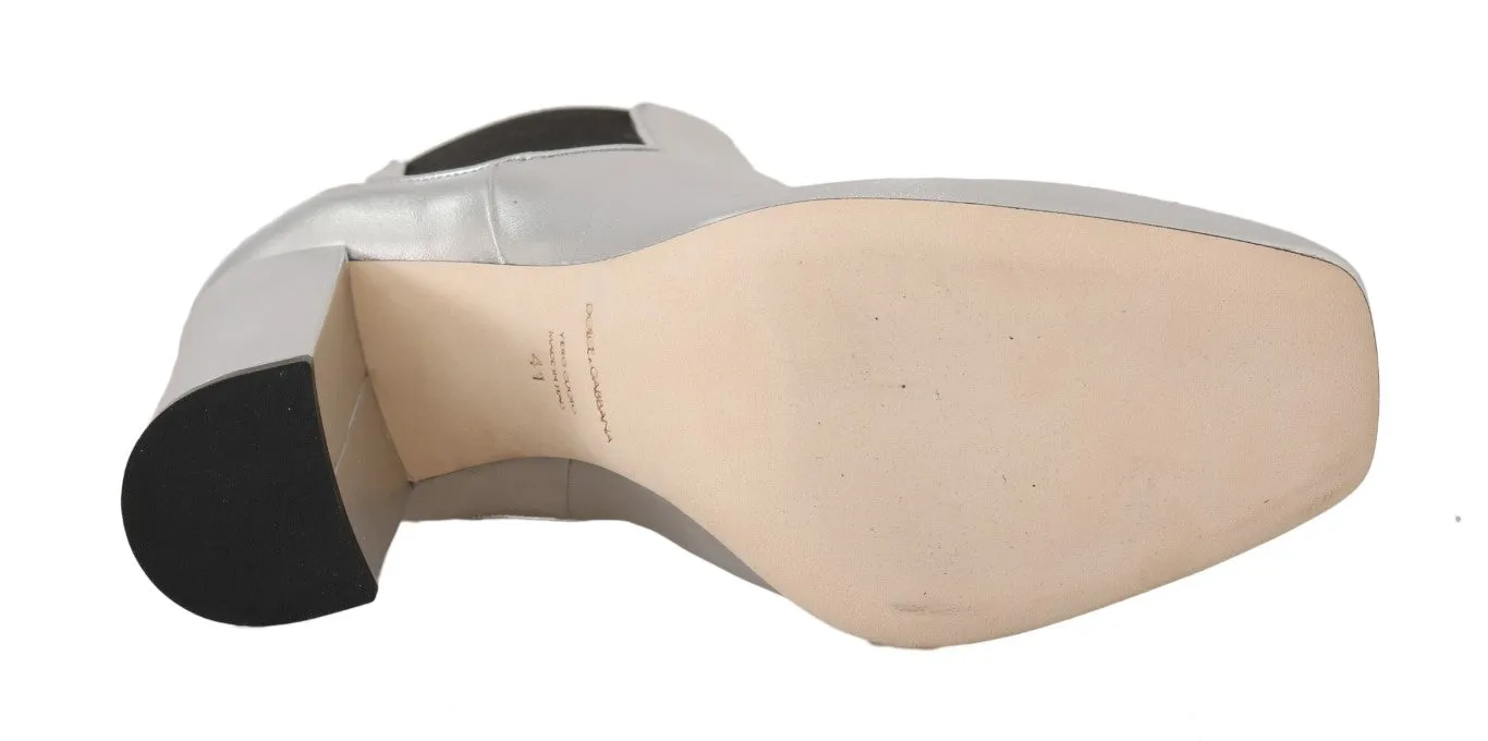 Silver Leather Heels Chelsea Boots
