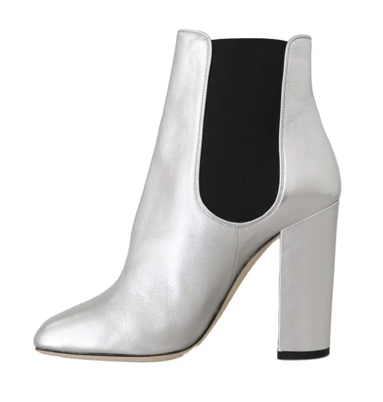 Silver Leather Heels Chelsea Boots