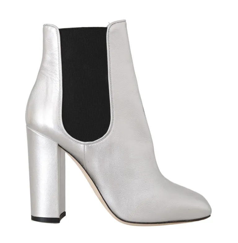 Silver Leather Heels Chelsea Boots
