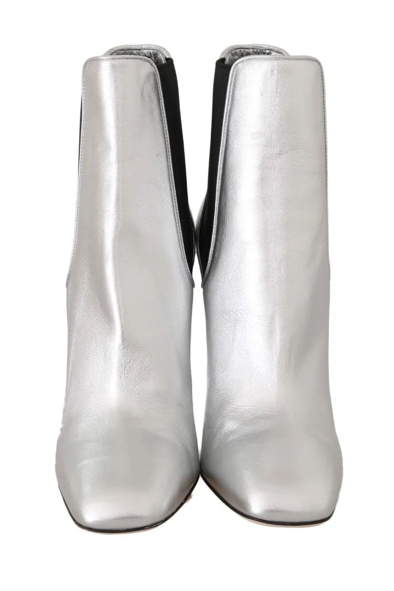 Silver Leather Heels Chelsea Boots