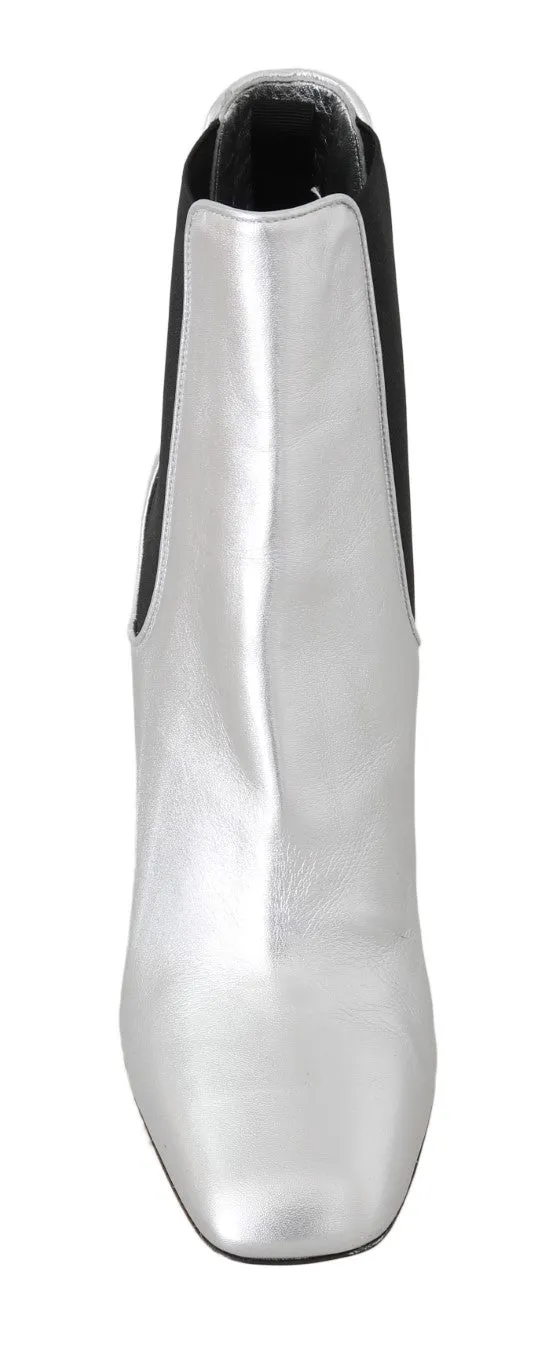 Silver Leather Heels Chelsea Boots