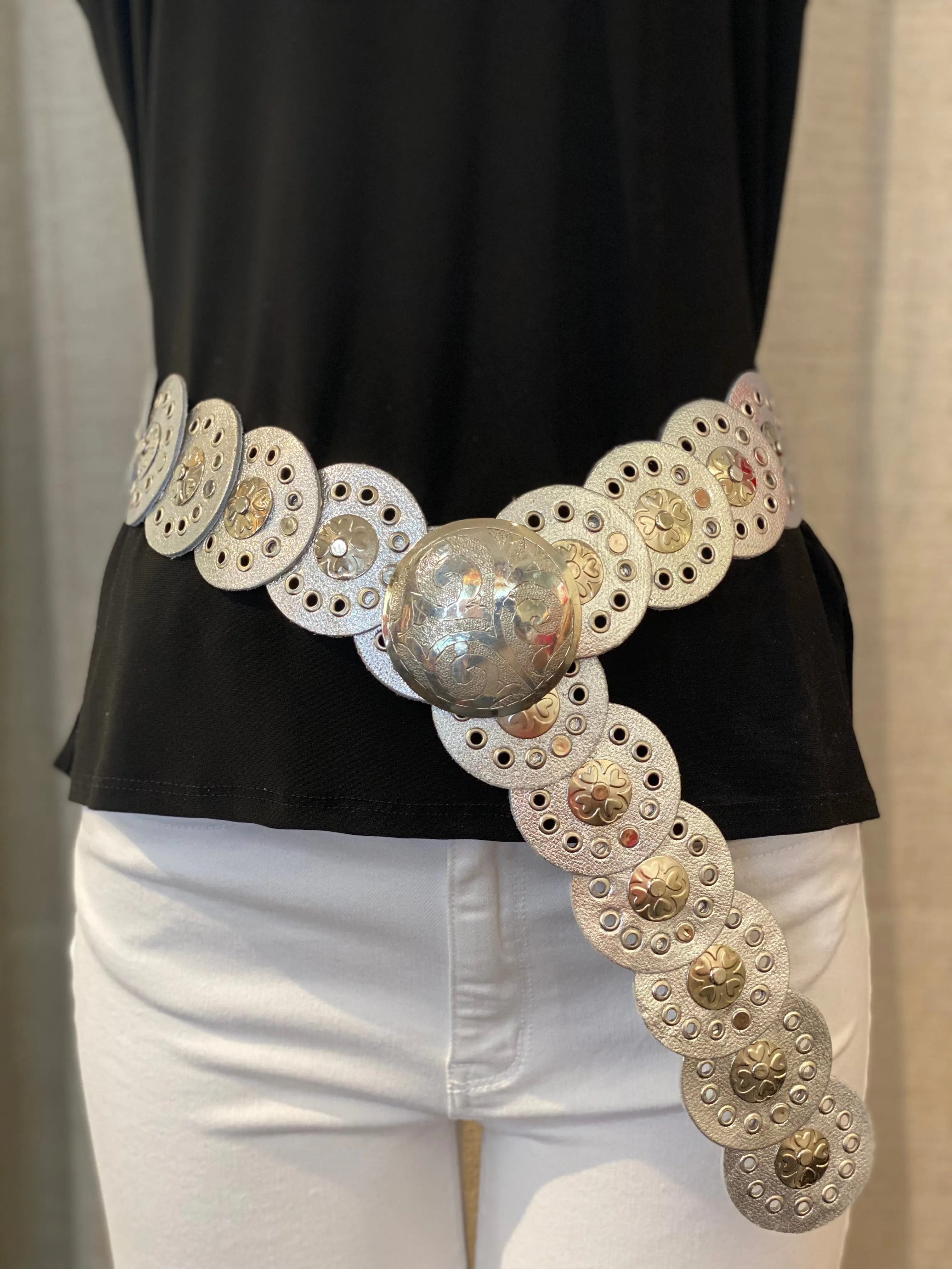 SILVER Moroccan Leather w/ Small Medallion Belt