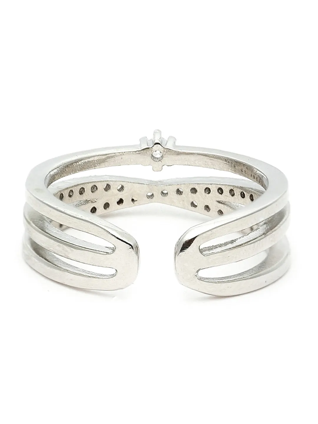 Silver-Plated & White AD-Studded Adjustable Finger Ring