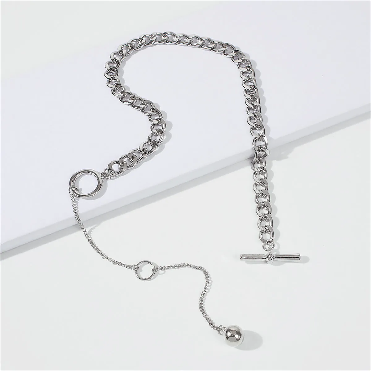 Silver-Plated Bead Drop Lariat Necklace