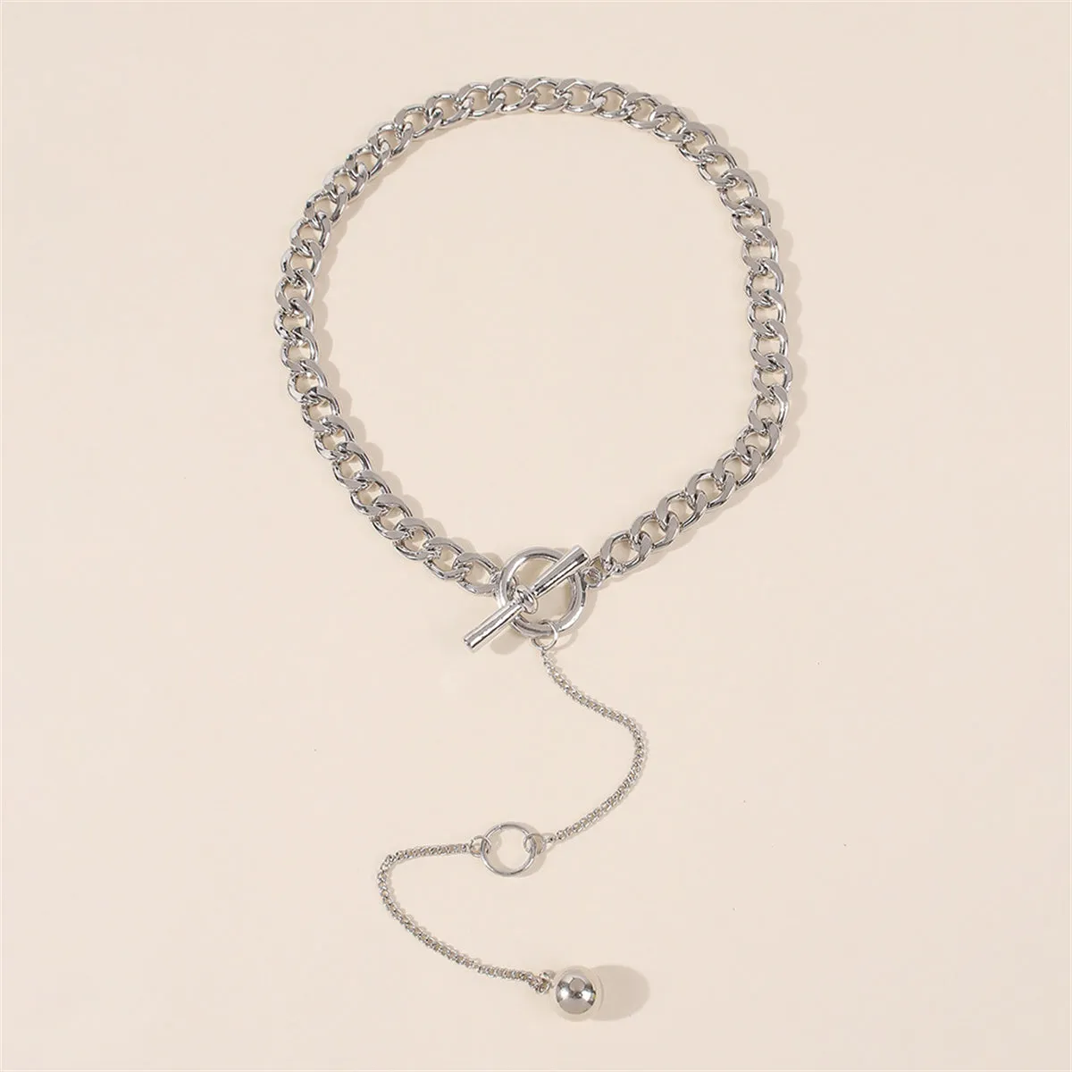 Silver-Plated Bead Drop Lariat Necklace