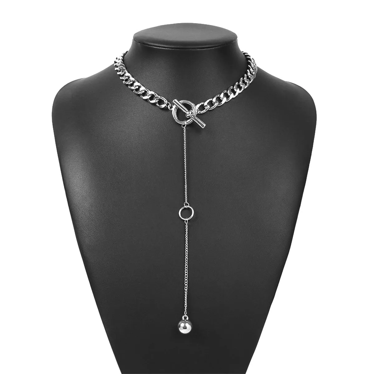 Silver-Plated Bead Drop Lariat Necklace