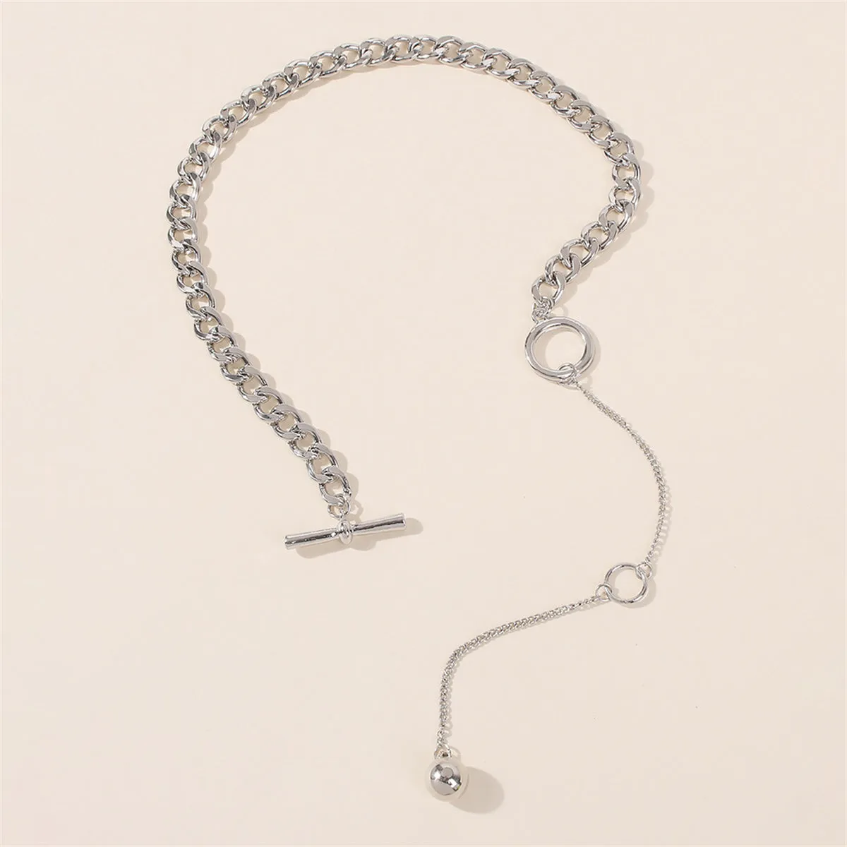 Silver-Plated Bead Drop Lariat Necklace