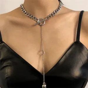 Silver-Plated Bead Drop Lariat Necklace