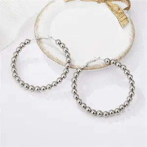 Silver-Plated Beaded Hoop Earrings