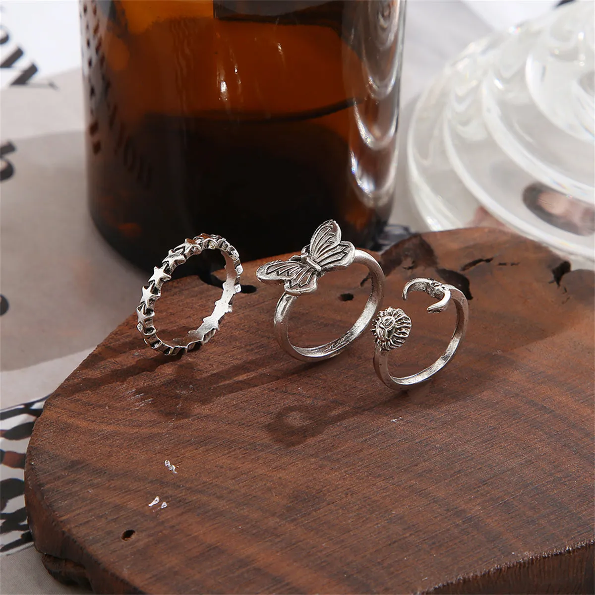 Silver-Plated Celestial Bypass Ring Set