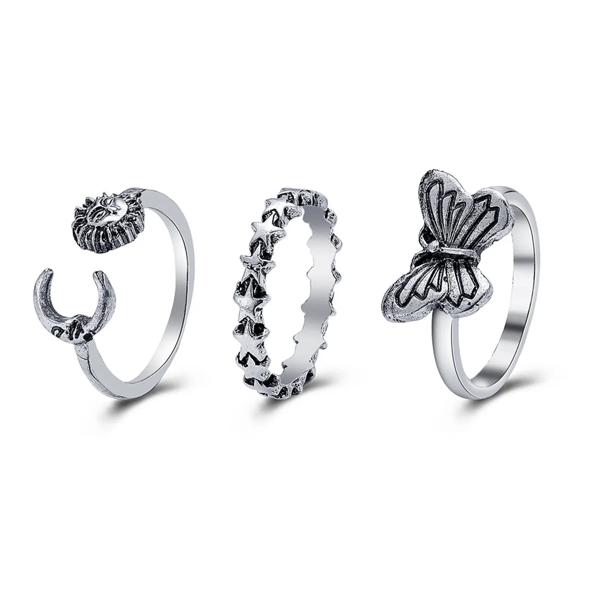Silver-Plated Celestial Bypass Ring Set