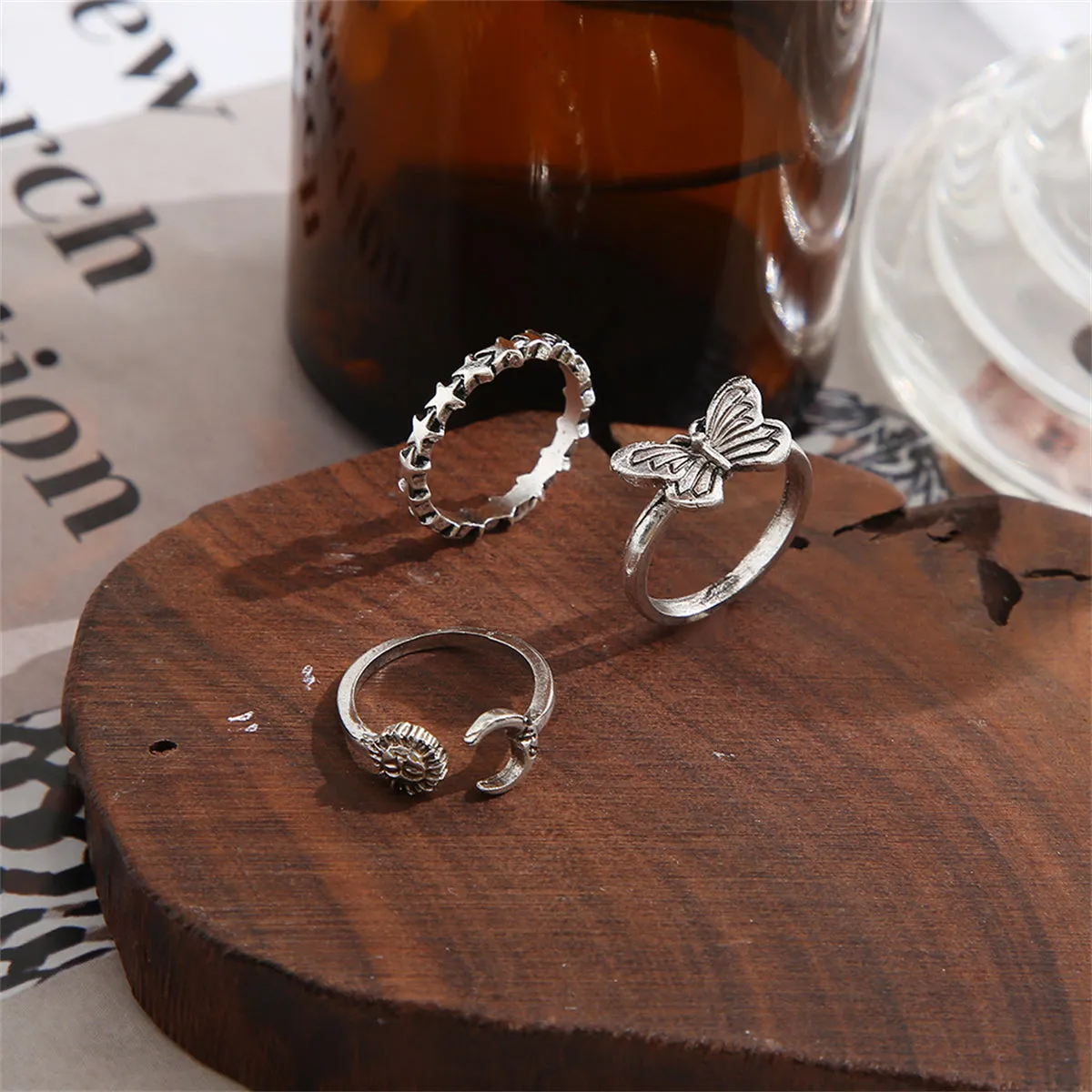 Silver-Plated Celestial Bypass Ring Set